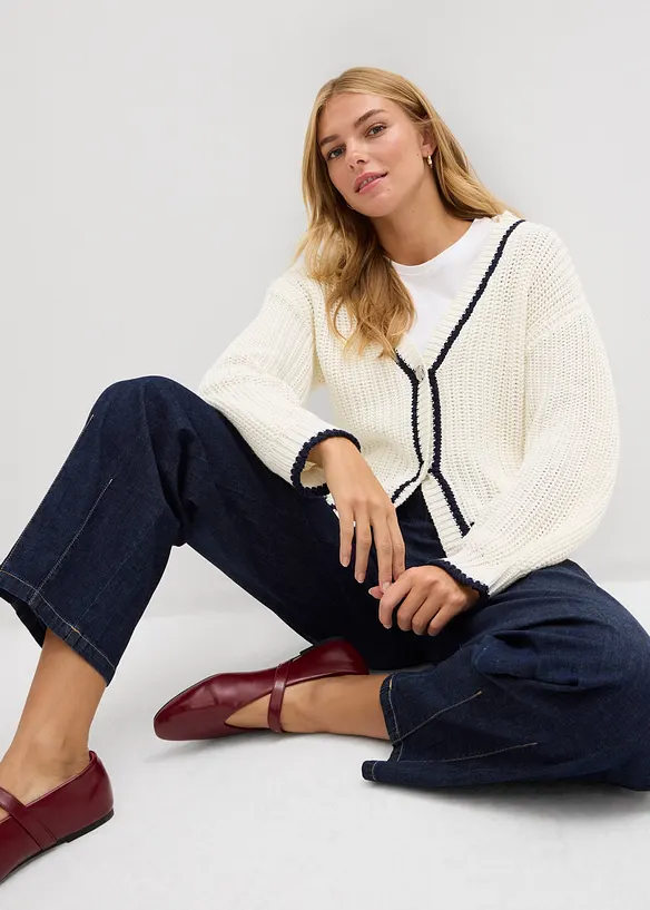 Grovstickad cardigan av bomullsmix, bonprix