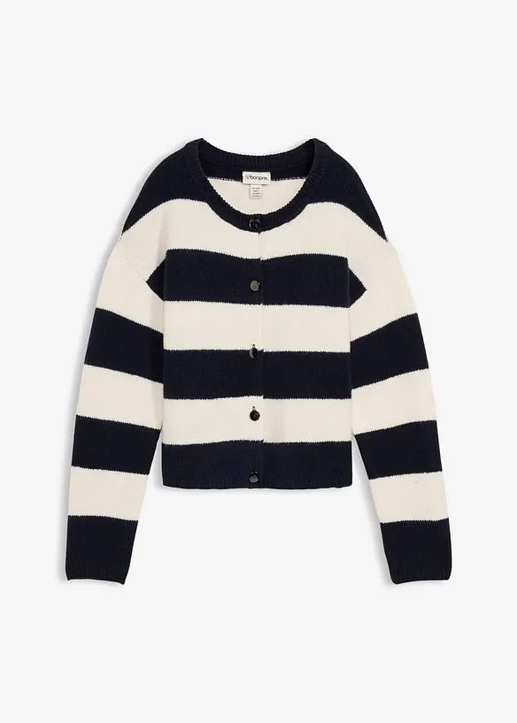 Finstickad cardigan med r&auml;nder, bonprix