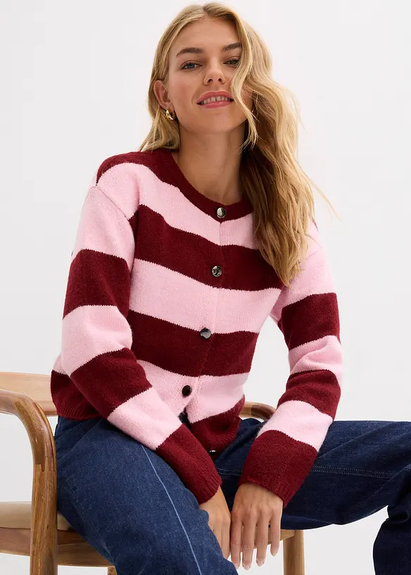 Finstickad cardigan med r&auml;nder, bonprix