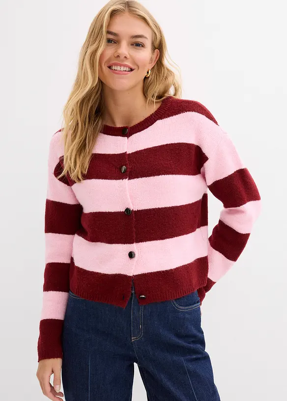 Finstickad cardigan med r&auml;nder, bonprix