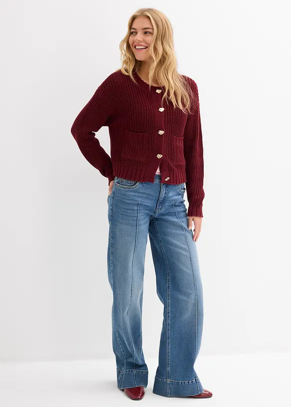 Grovstickad cardigan med hamrade knappar, bonprix