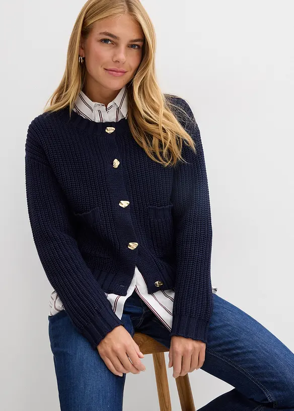 Grovstickad cardigan med hamrade knappar, bonprix