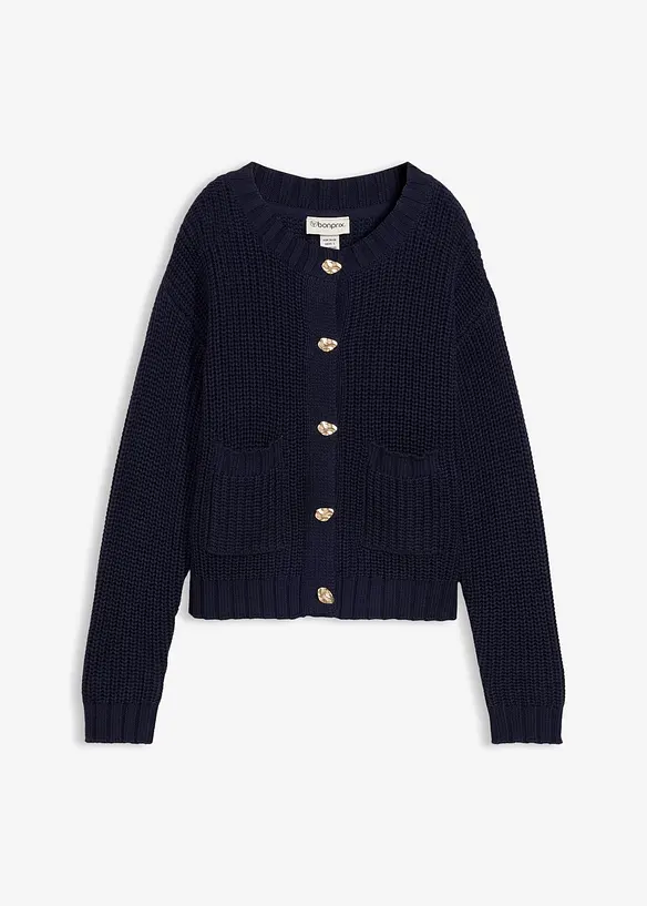 Grovstickad cardigan med hamrade knappar, bonprix