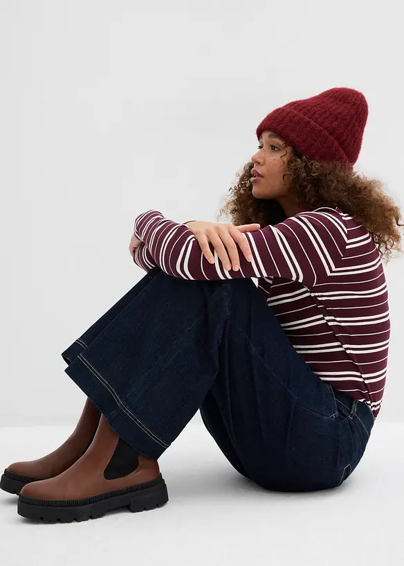 Wide Leg Jeans High Waist, med bekv&auml;m midja, bonprix