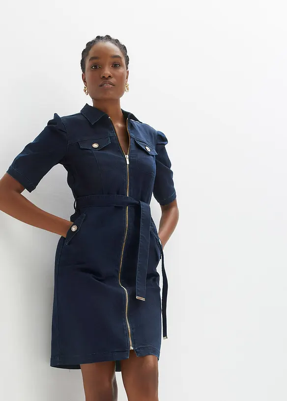 Jeanskl&auml;nning med dragkedja, bonprix