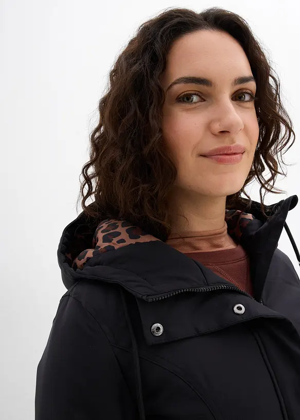 Kort kappa med sk&auml;rp och leopardm&ouml;nstrat foder, bonprix