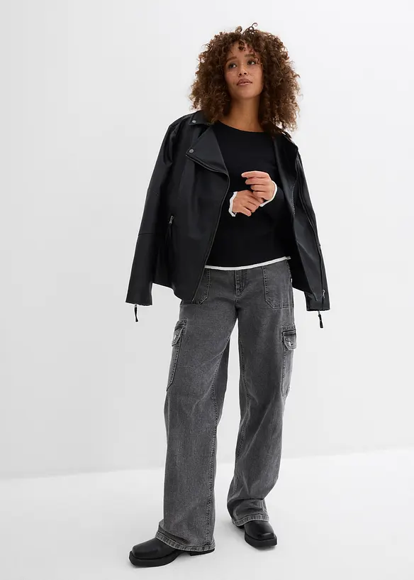 Stickad jumper med kontrasterande nederkant, bonprix