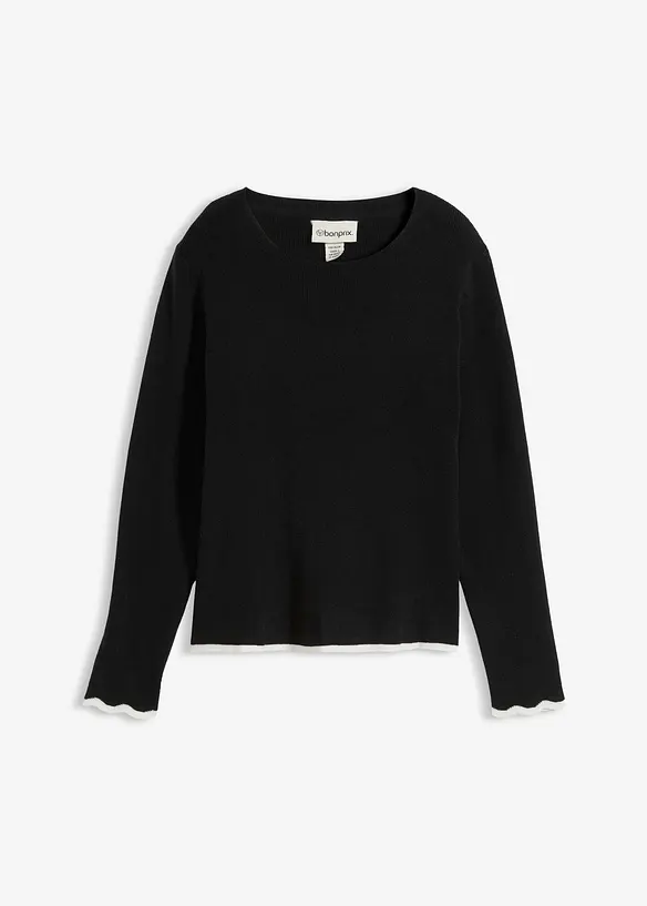 Stickad jumper med kontrasterande nederkant, bonprix