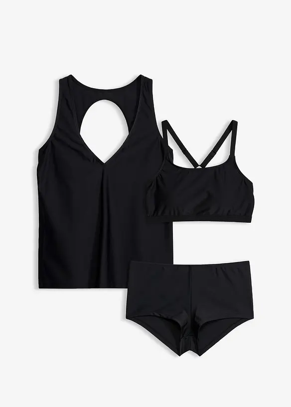 Tankini + bikini&ouml;verdel i band&aring;stil (3 delar), bonprix