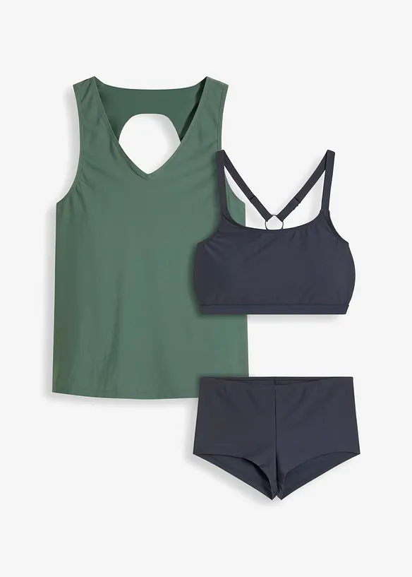 Tankini + bikini&ouml;verdel i band&aring;stil (3 delar), bonprix