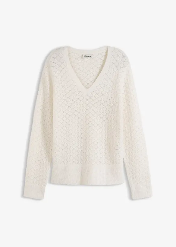 H&aring;lstickad tr&ouml;ja med fj&auml;dergarn, bonprix