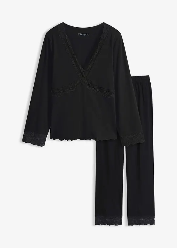 Pyjamas med spetsbes&auml;ttning, bonprix