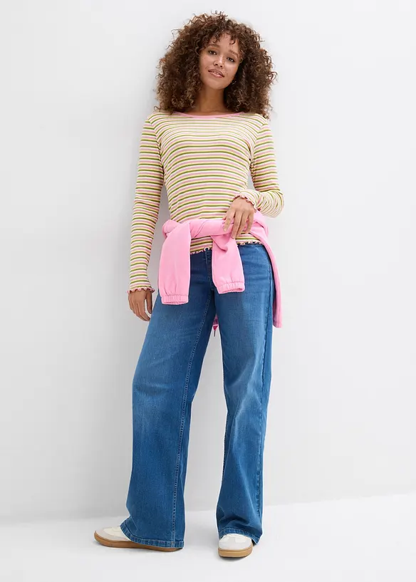 Randig ribbstickad topp i ekologisk bomull, bonprix