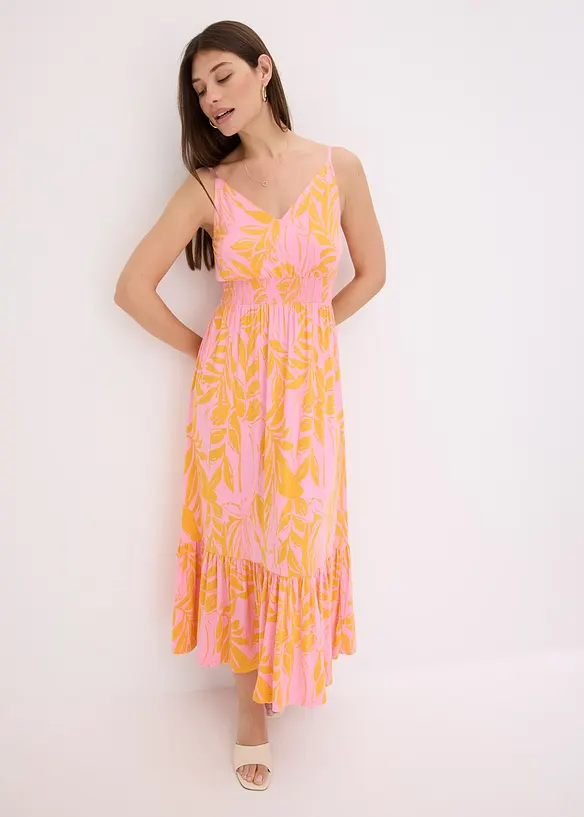 Kl&auml;nning med axelband, m&ouml;nstrad viskosmix, bonprix