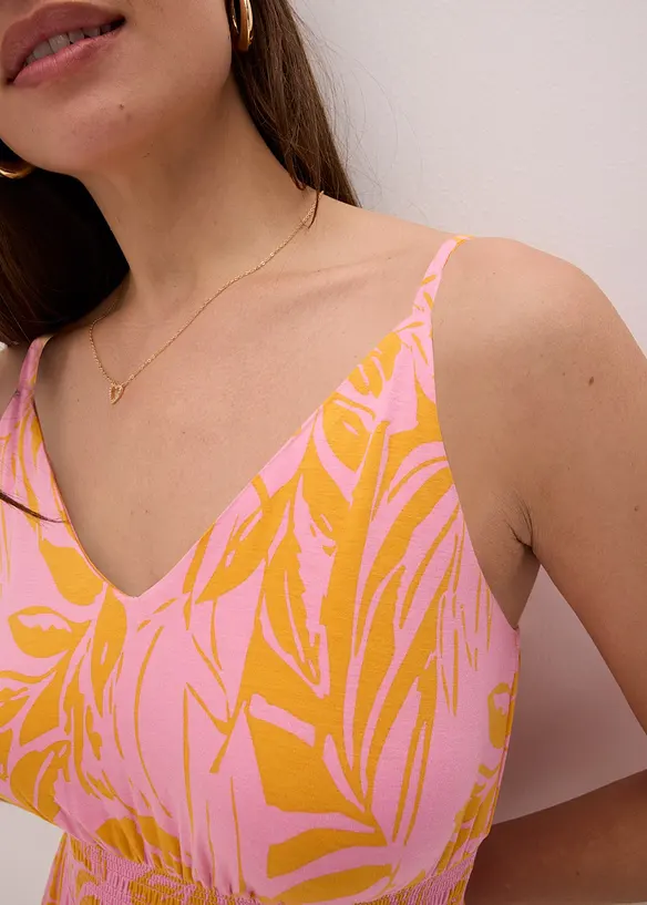 Kl&auml;nning med axelband, m&ouml;nstrad viskosmix, bonprix