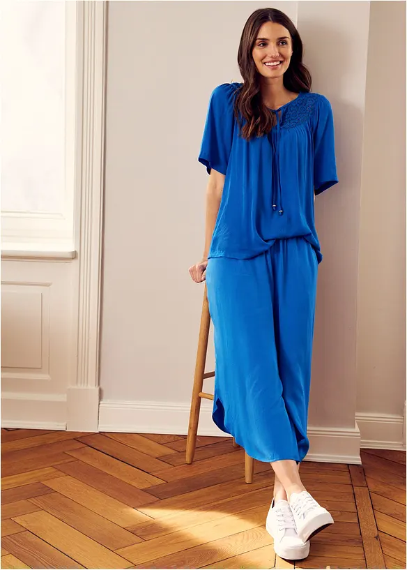 Krinklad l&aring;ng tunika med halvl&aring;ng &auml;rm, bonprix