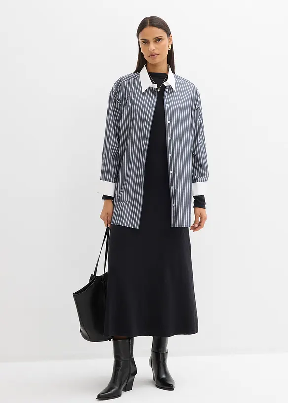 Finstickad maxikl&auml;nning i bomull med kashmir, bonprix