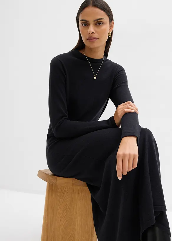 Finstickad maxikl&auml;nning i bomull med kashmir, bonprix