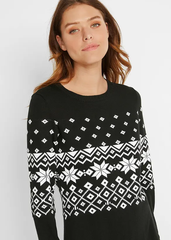 Utsv&auml;ngd stickad kl&auml;nning med lusem&ouml;nster, bonprix