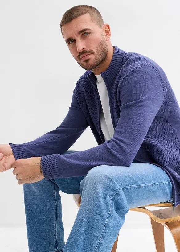 Finstickad cardigan av bomull, bonprix