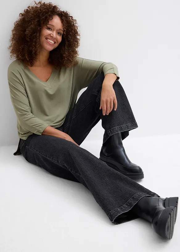 Topp med 3/4-&auml;rm i elastisk viskos, bonprix