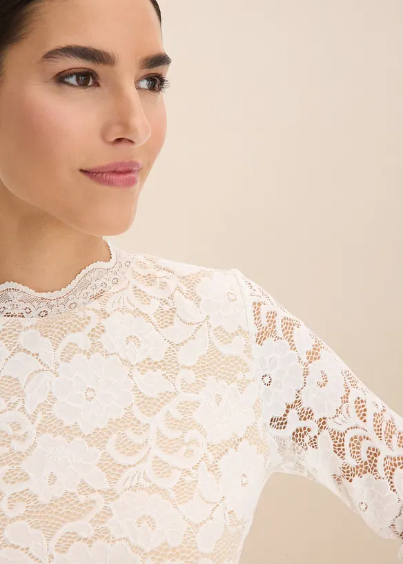 L&aring;ng&auml;rmad topp i spets, bonprix