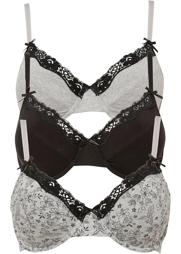 BH med bygel och ekologisk bomull (3-pack), bonprix