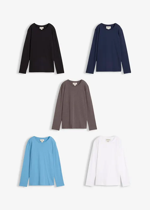L&aring;ng&auml;rmad T-shirt med ekologisk bomull (5-pack), bonprix