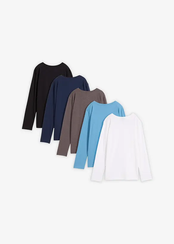 L&aring;ng&auml;rmad T-shirt med ekologisk bomull (5-pack), bonprix