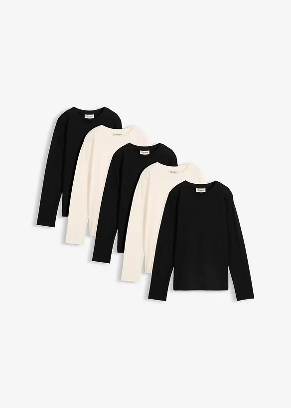 L&aring;ng&auml;rmad topp av ekologisk bomull (5-pack), bonprix