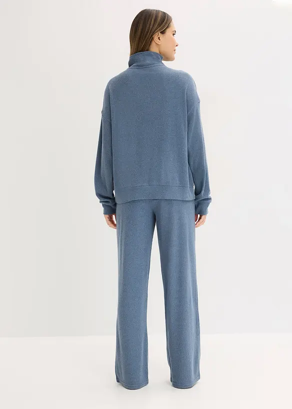 Tr&ouml;ja med krage och dragkedja och byxa, av v&aring;fflad jersey, bonprix