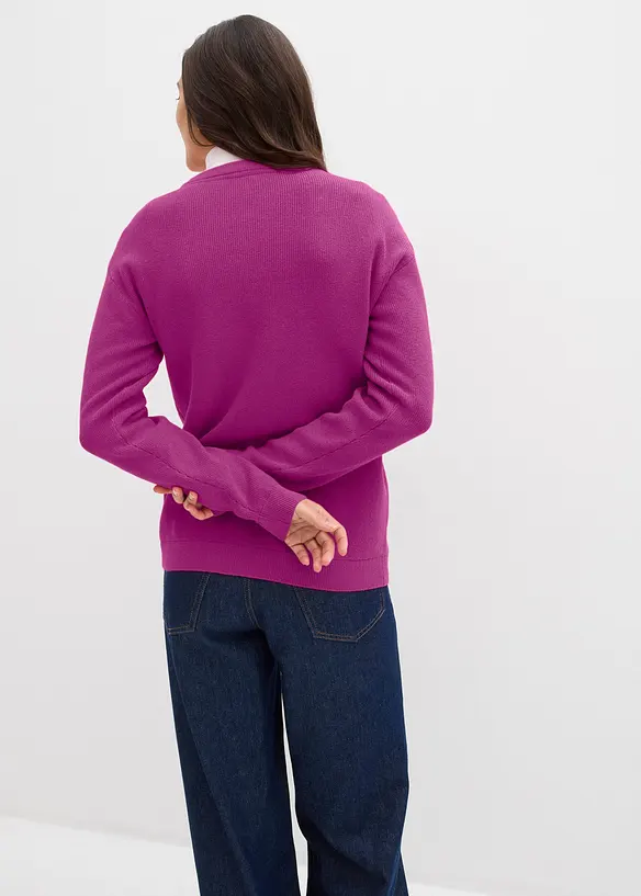 Finstickad cardigan med rund halsringning, bonprix