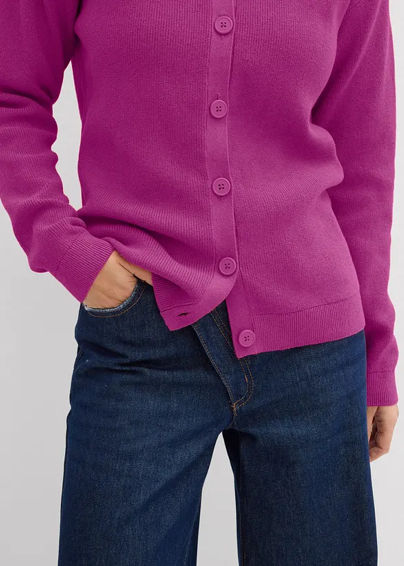 Finstickad cardigan med rund halsringning, bonprix