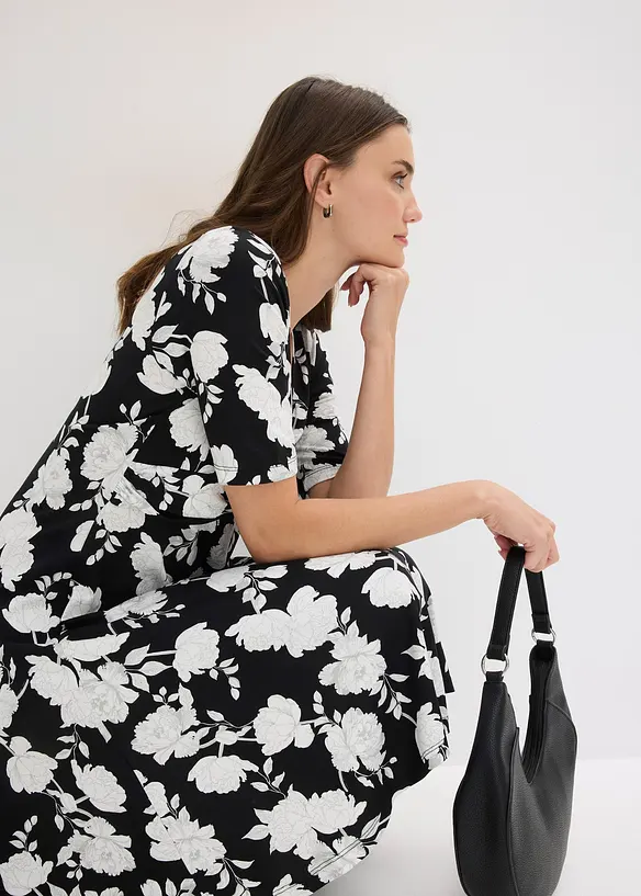 M&ouml;nstrad jerseykl&auml;nning med drapering, bonprix