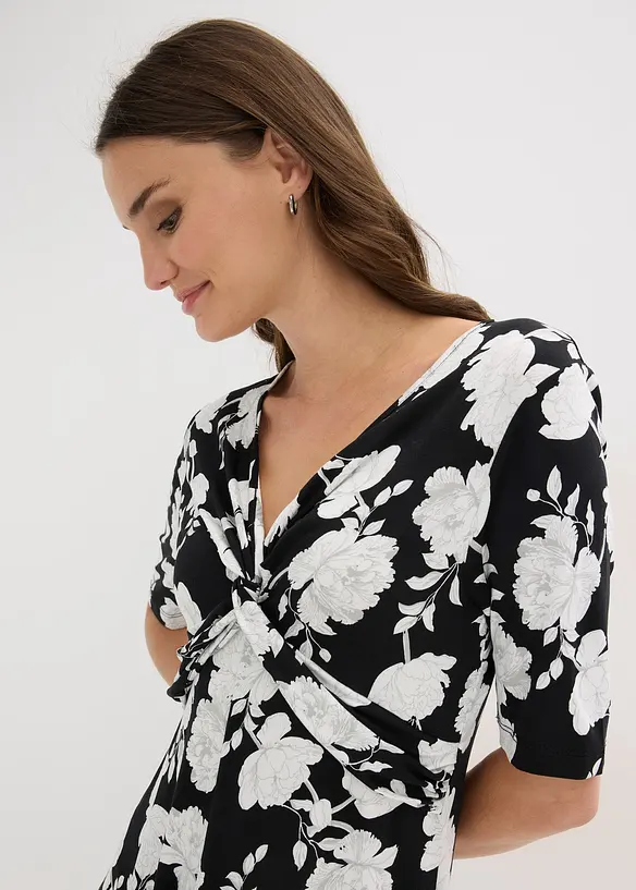 M&ouml;nstrad jerseykl&auml;nning med drapering, bonprix