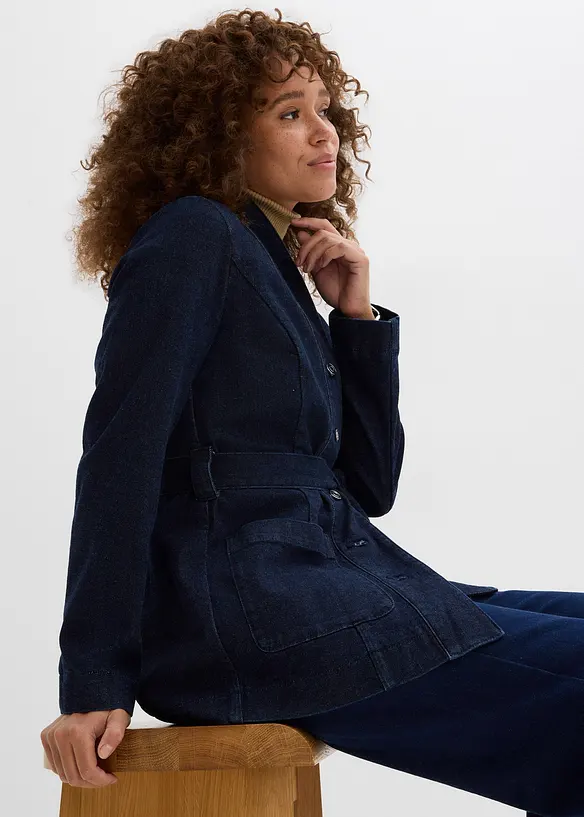 Jeansjacka med sk&auml;rp i bomull, bonprix