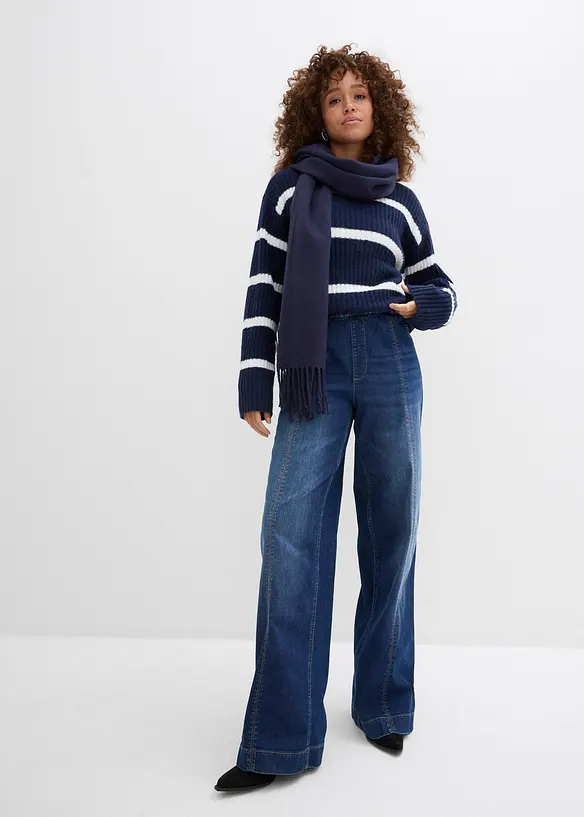 Wide Leg Jeans High Waist, med bekv&auml;m midja, Full Length, bonprix