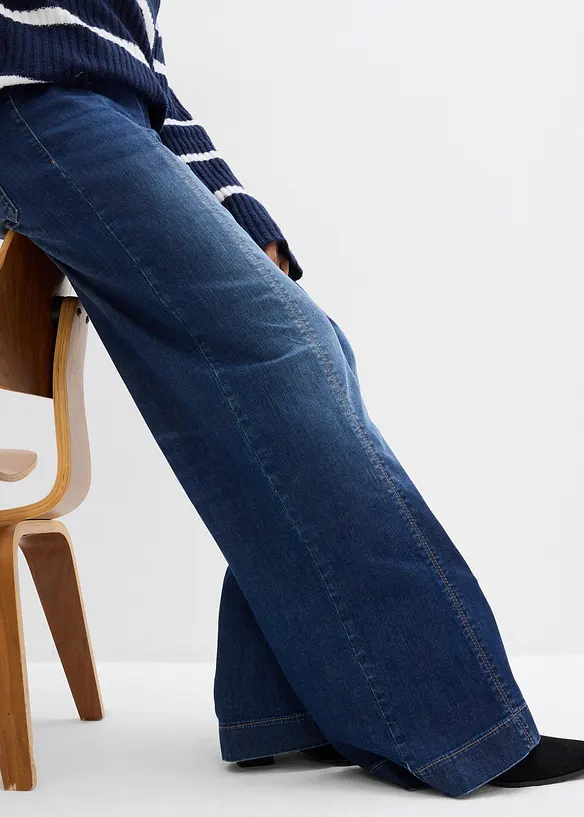 Wide Leg Jeans High Waist, med bekv&auml;m midja, Full Length, bonprix