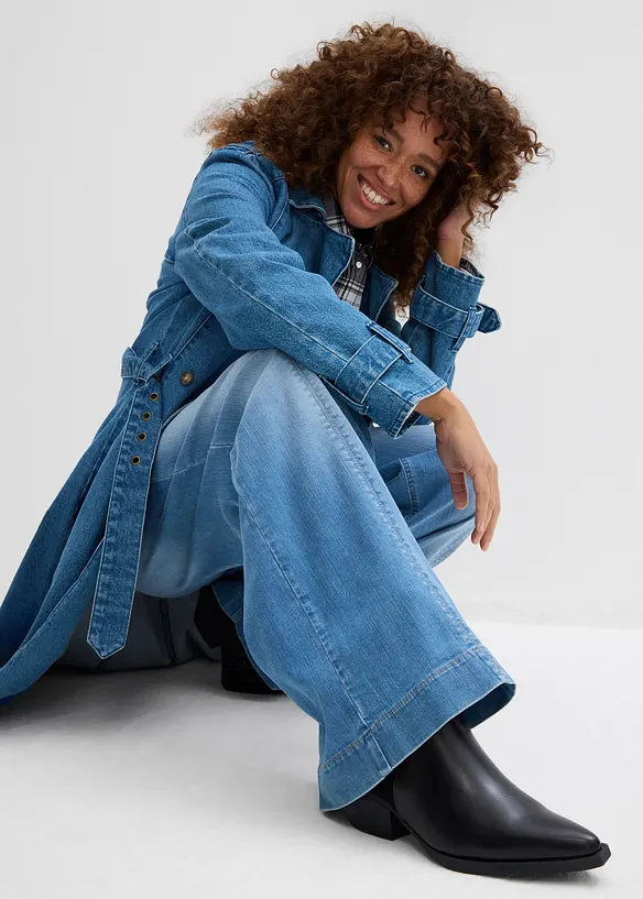 Wide Leg Jeans High Waist, med bekv&auml;m midja, Full Length, bonprix