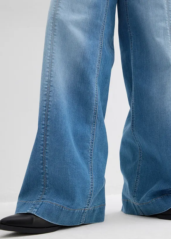 Wide Leg Jeans High Waist, med bekv&auml;m midja, Full Length, bonprix
