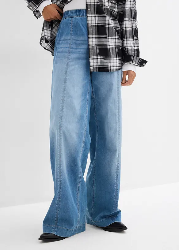 Wide Leg Jeans High Waist, med bekv&auml;m midja, Full Length, bonprix