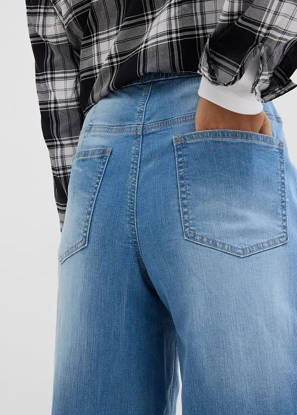 Wide Leg Jeans High Waist, med bekv&auml;m midja, Full Length, bonprix