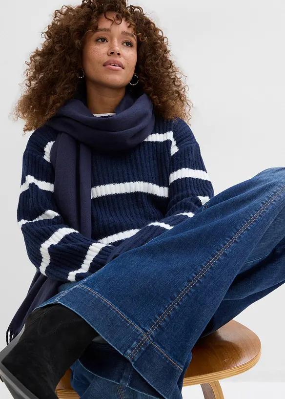 Wide Leg Jeans High Waist, med bekv&auml;m midja, Full Length, bonprix