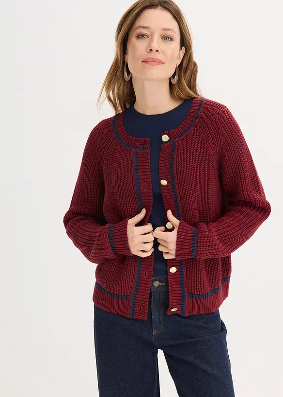 Cardigan med kontrastf&auml;rgade r&auml;nder, bonprix