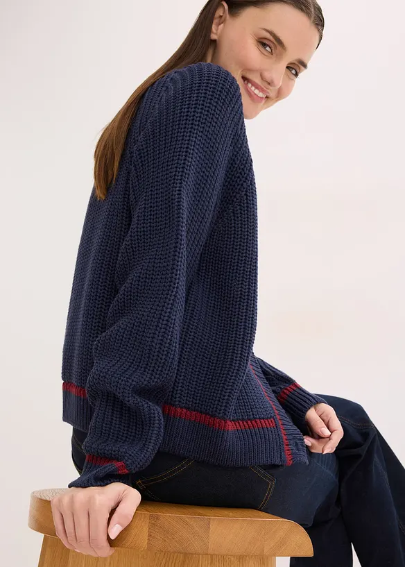 Cardigan med kontrastf&auml;rgade r&auml;nder, bonprix