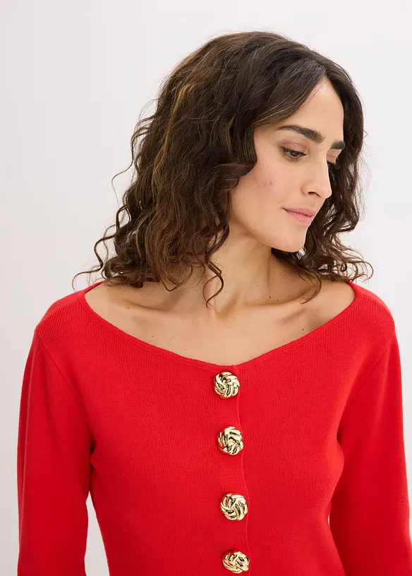 Cardigan med peplum och dekorativa knappar, bonprix