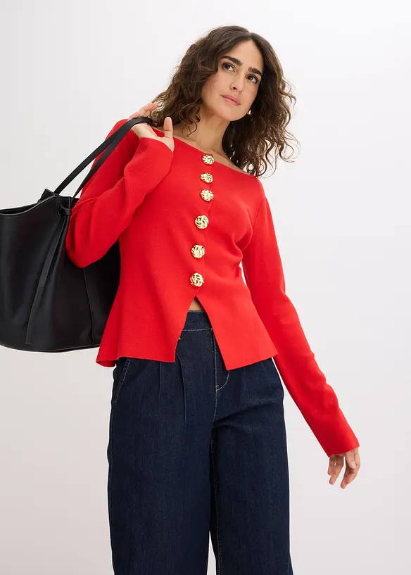Cardigan med peplum och dekorativa knappar, bonprix