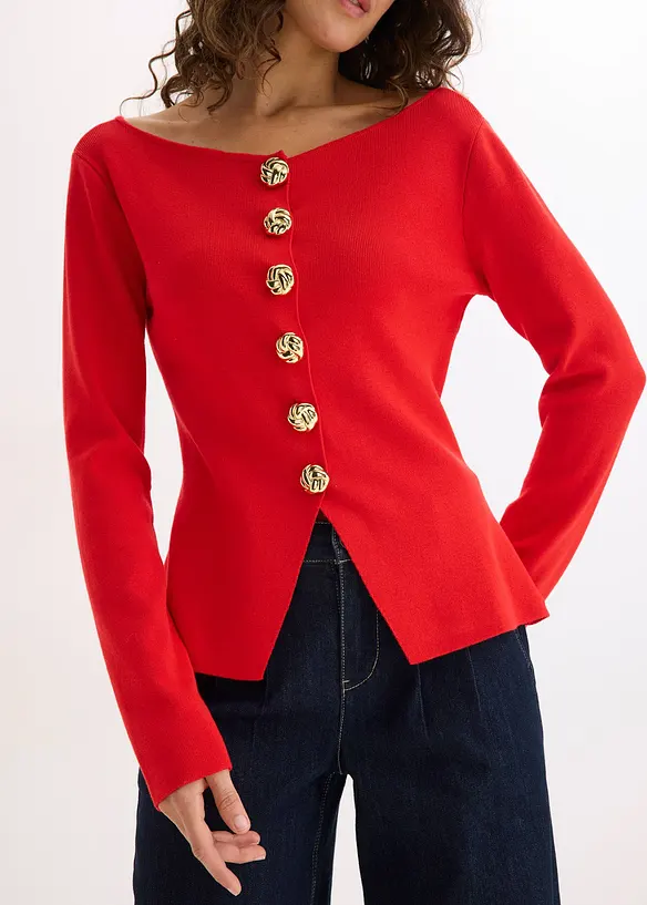 Cardigan med peplum och dekorativa knappar, bonprix