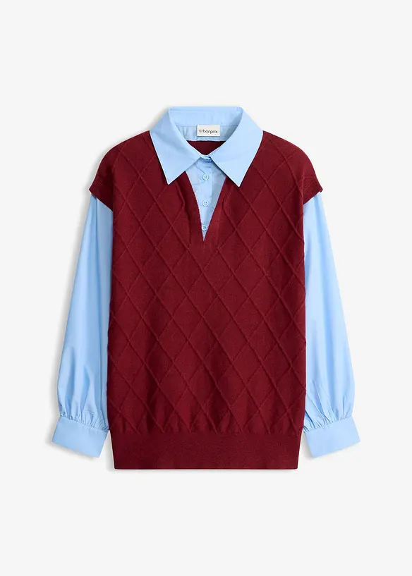 Slipover med blusinf&auml;llning i bomullsmix, bonprix