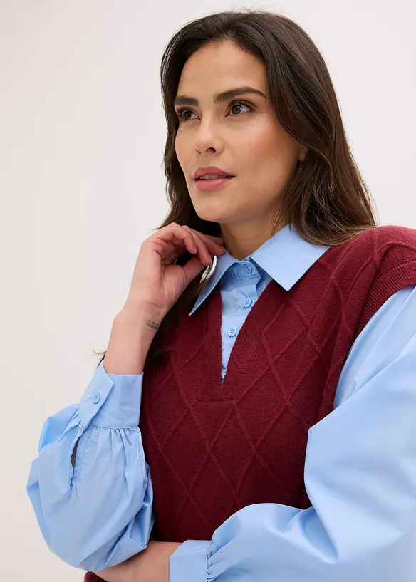 Slipover med blusinf&auml;llning i bomullsmix, bonprix